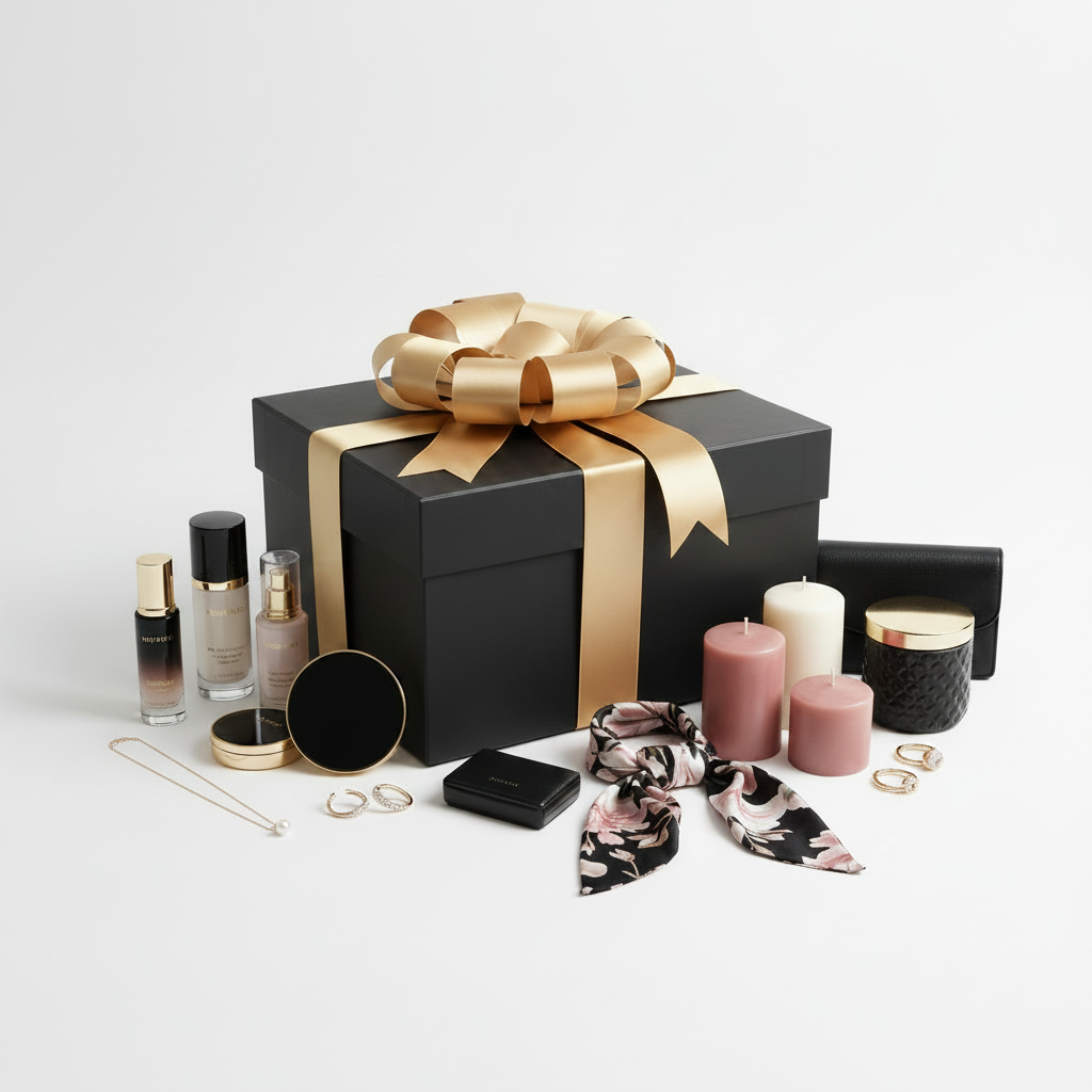 For Her Mystery Gift Box - black box with gold ribbon